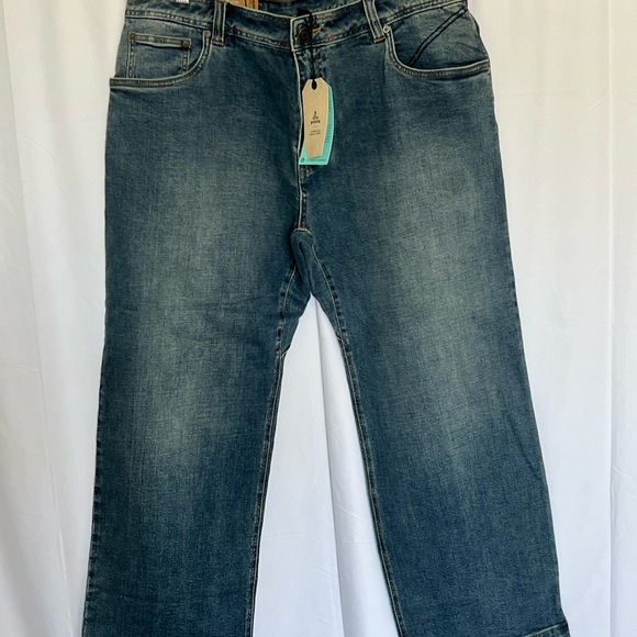 PrAna Axiom Jeans Mens 38x30 Blue Antique Stone Wash Straight Leg Organic Denim - Picture 2 of 6